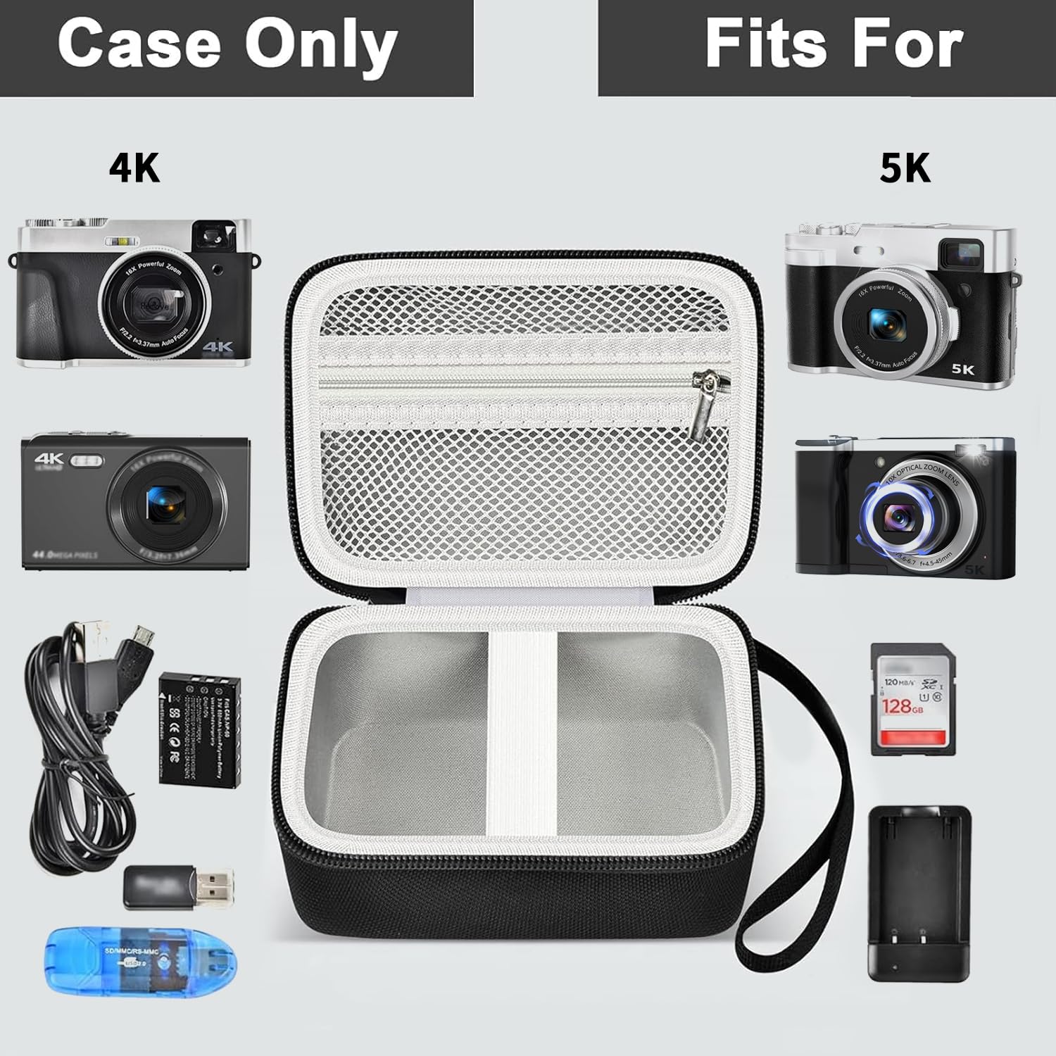 Againmore Hard Case Compatible with Hauyince/for ToAuite/for Lecnippy/for Bifevsr/for Lecran/for Saneen 4K 5K Digital Camera 48MP, Portable Camera Storage Cover-Black Bag+Black Zipper(Box Only)