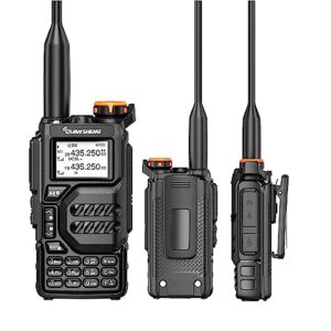 quansheng uv-k5 walkie talkie dual band 5w rechargeable two way radio noaa emergency weather receiver with type-c charging cable, headset (black 1 pack)