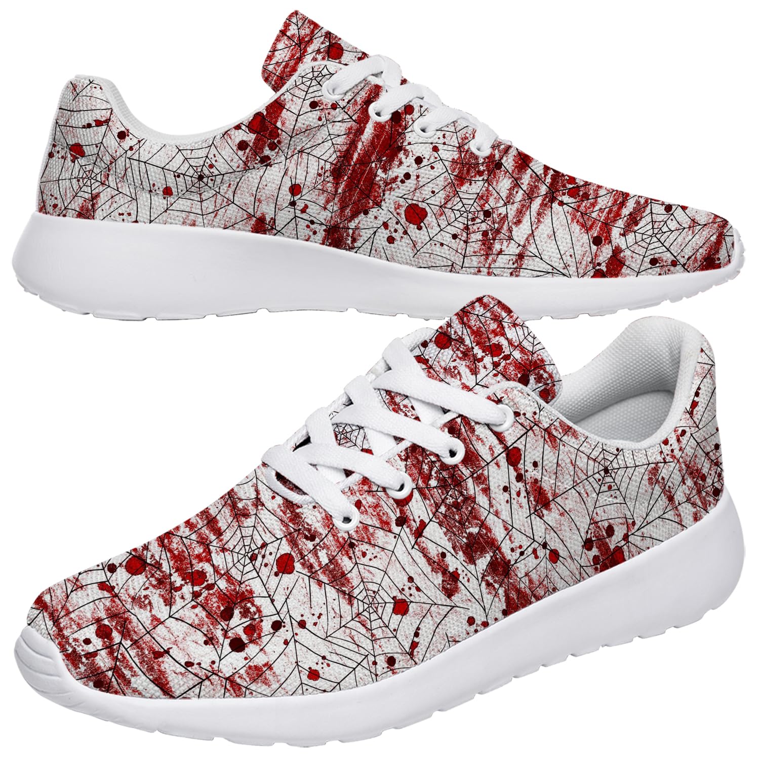 Halloween Bloody Shoes Men Running Shoes Casual Sport Sneakers Blood Splatter Spiderweb Print Tennis Shoes for Women,US Size 11