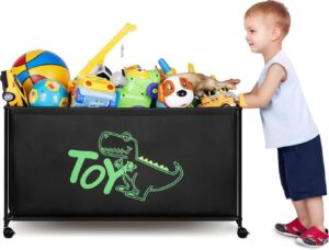 misslo large toy box with wheels big toy chest for kids organizer toy storage bin, 124l, black