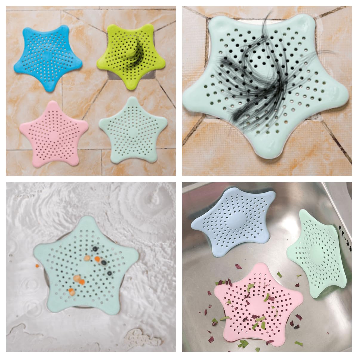 Starfish-Shaped Hair Catcher - 8 Pack | Secure Suction Design Silicone Material | Easy to Clean | Suitable for Bathroom, Bathtub, and Kitchen Drains