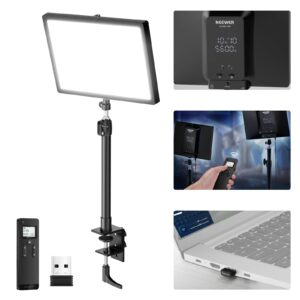 neewer gl25b 12.9" streaming key light, 2.4g rt100 remote & pc/mac app control 25w 2300lux/0.5m 2900k–7000k cri98+ dimmable edge emitting silent webcam video light with desk stand & usb transmitter