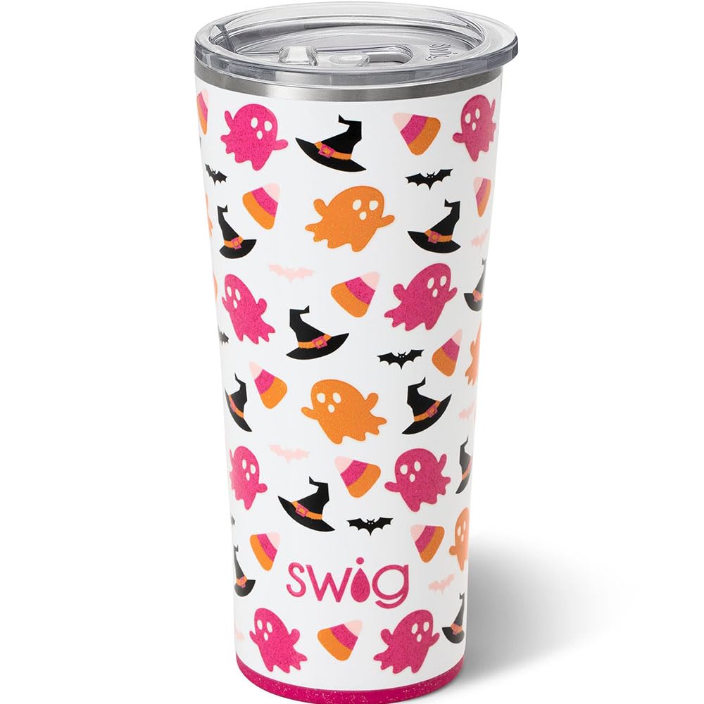 Swig Life 22oz Tumbler - Discontinued Prints - Insulated Coffee Tumbler with Lid, Cup Holder Friendly, Dishwasher Safe, Stainless Steel, Large Travel Mugs for Hot and Cold Drinks (Hey Boo)