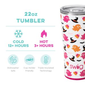 Swig Life 22oz Tumbler - Discontinued Prints - Insulated Coffee Tumbler with Lid, Cup Holder Friendly, Dishwasher Safe, Stainless Steel, Large Travel Mugs for Hot and Cold Drinks (Hey Boo)