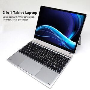 FOLOSAFENAR HD Tablet Laptop, 100‑240V 2 in 1 Laptop 3K Touch Screen Lightweight Dual Speakers with Magnetic Keyboard for Windows 10 for Work (US Plug 8GB+1TB)