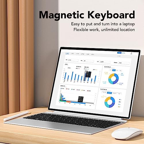 FOLOSAFENAR HD Tablet Laptop, 100‑240V 2 in 1 Laptop 3K Touch Screen Lightweight Dual Speakers with Magnetic Keyboard for Windows 10 for Work (US Plug 8GB+1TB)