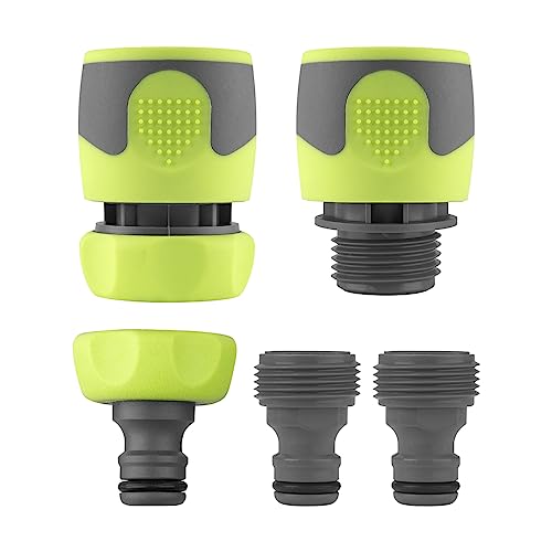 Flexzilla HFZGAK14 Garden Hose Quick-Connect Fittings, 5-Piece Coupler & Plug Kit, ZillaGreen