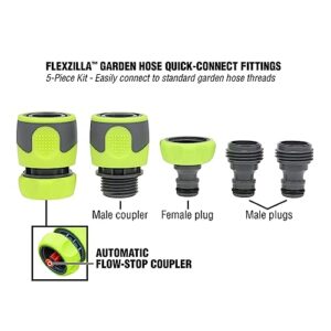 Flexzilla HFZGAK14 Garden Hose Quick-Connect Fittings, 5-Piece Coupler & Plug Kit, ZillaGreen