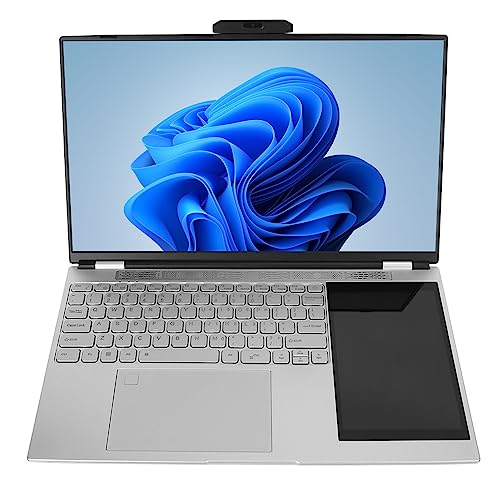 FOLOSAFENAR HD Laptop, Backlit Keyboard 4.2 15.6inch Laptop 100-240V 2.4G 5G WiFi Double Screen Up to 2.9GHz with 7in IPS Screen for Windows 11 for Home (16GB+1TB US Plug 100‑240V)