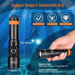 ORCATORCH D710V 2000 Lumens Underwater Video Light, White Red Violet Tri-Color, 120-Degree Wide Beam Scuba Flashlight for Dive Photography Fill Light and Fluorescent Night Diving