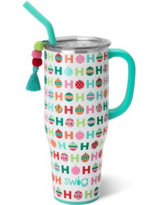 swig life 40oz mega mug |discontinued prints | extra large insulated tumbler with handle and straw, cup holder friendly, dishwasher safe, stainless steel travel mugs (hohoho)