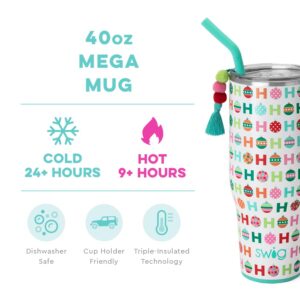 Swig Life 40oz Mega Mug |Discontinued Prints | Extra Large Insulated Tumbler with Handle and Straw, Cup Holder Friendly, Dishwasher Safe, Stainless Steel Travel Mugs (HoHoHo)