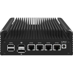 4 Ports Micro Firewall Appliance Intel N200 Quad Core, Intel I226-V 2.5GbE NIC Fanless Mini PC, Network Gateway Soft Router Mini Computer, Support AES-NI, DDR5 RAM, Barebone, NO RAM NO SSD