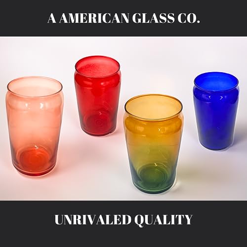 American Glass Co [4 Piece Set] - Artisan Drinking Glasses | 16oz Beer Can Glass Cups - The Perfect Cocktail Glass | Multicolored Water Glasses | Kitchen Glassware (Sapphire Blue)