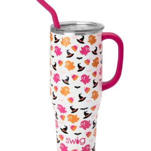 Swig Life 40oz Mega Mug |Discontinued Prints | Extra Large Insulated Tumbler with Handle and Straw, Cup Holder Friendly, Dishwasher Safe, Stainless Steel Travel Mugs (Hey Boo)