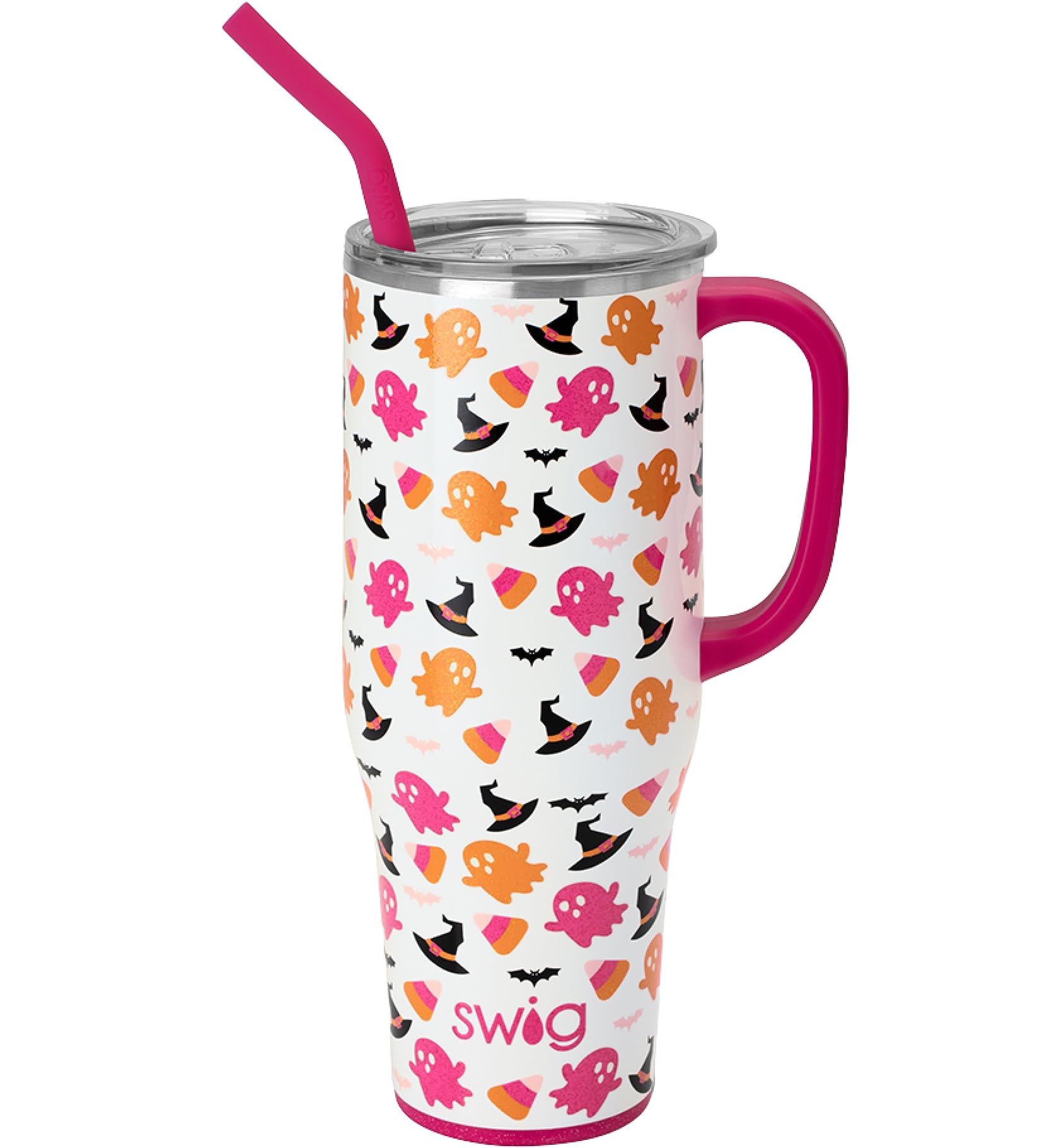 Swig Life 40oz Mega Mug |Discontinued Prints | Extra Large Insulated Tumbler with Handle and Straw, Cup Holder Friendly, Dishwasher Safe, Stainless Steel Travel Mugs (Hey Boo)