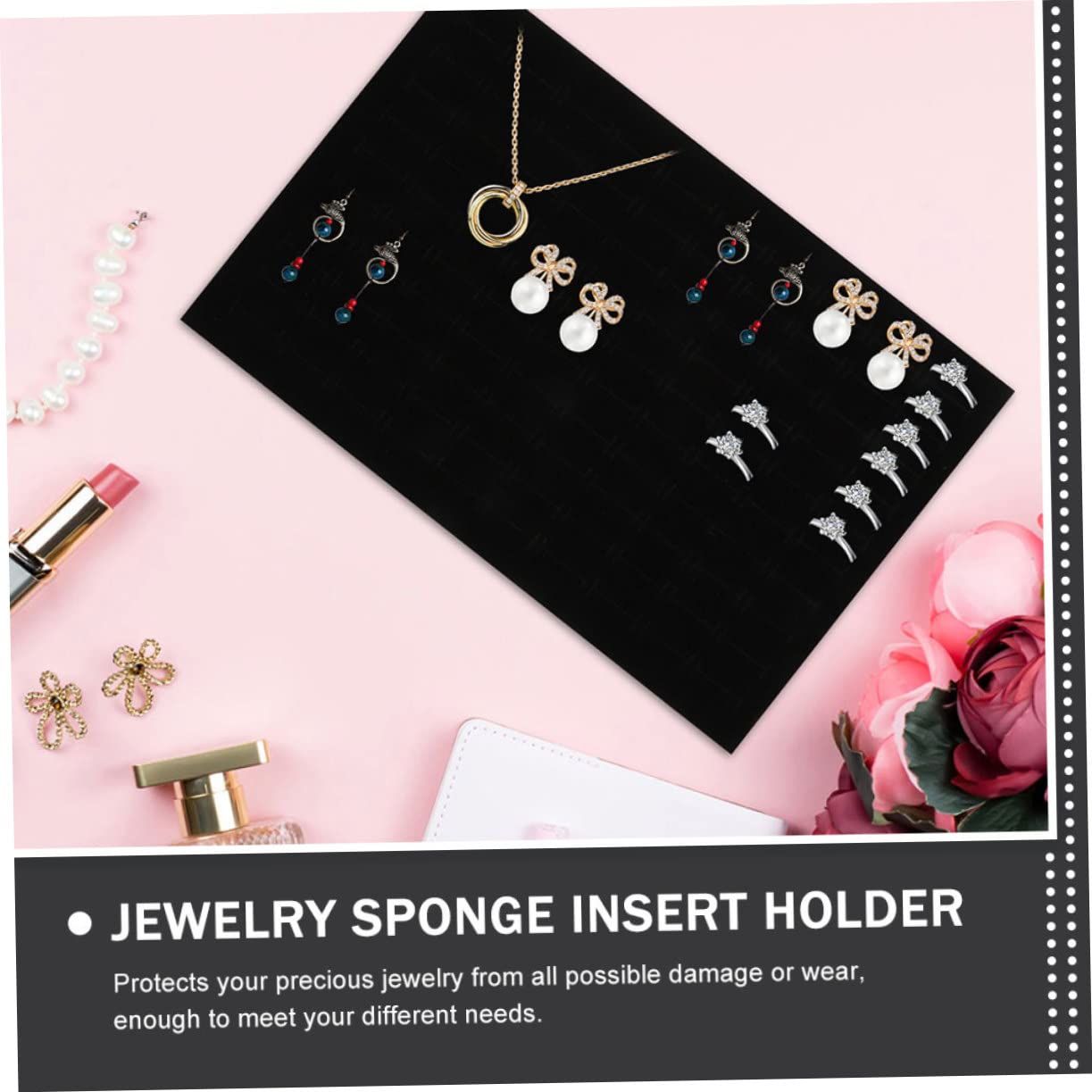Holibanna 2pcs Box Jewelry Sponge Pad Jewelry Trays Earring Sponge Tray Ring Earring Display Pad Jewelry Insert Mat Black Necklaces Sponge Earring Display Holder Props Accessories