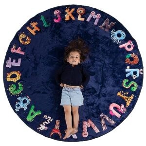 abc rug for kids xl 6 ft, toddlers and baby - use in nursery and classroom to learn the alphabet - nursery rug, alphabet rug, kids rugs for playroom, rugs for classroom, play rug (circle blue)