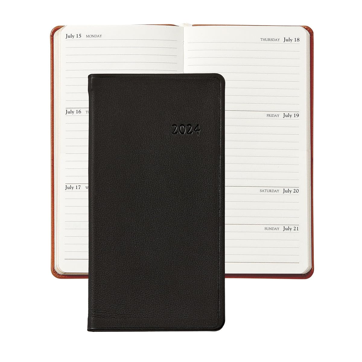 Graphic Image 2024 Pocket Datebook Planner, Week-at-a-view pages, Holidays for the United States and Canada, Genuine Leather (3.125" W x 6" H - Made in the USA)