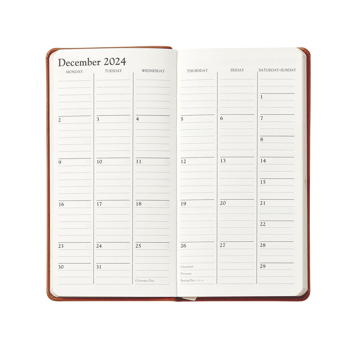 Graphic Image 2024 Pocket Datebook Planner, Week-at-a-view pages, Holidays for the United States and Canada, Genuine Leather (3.125" W x 6" H - Made in the USA)