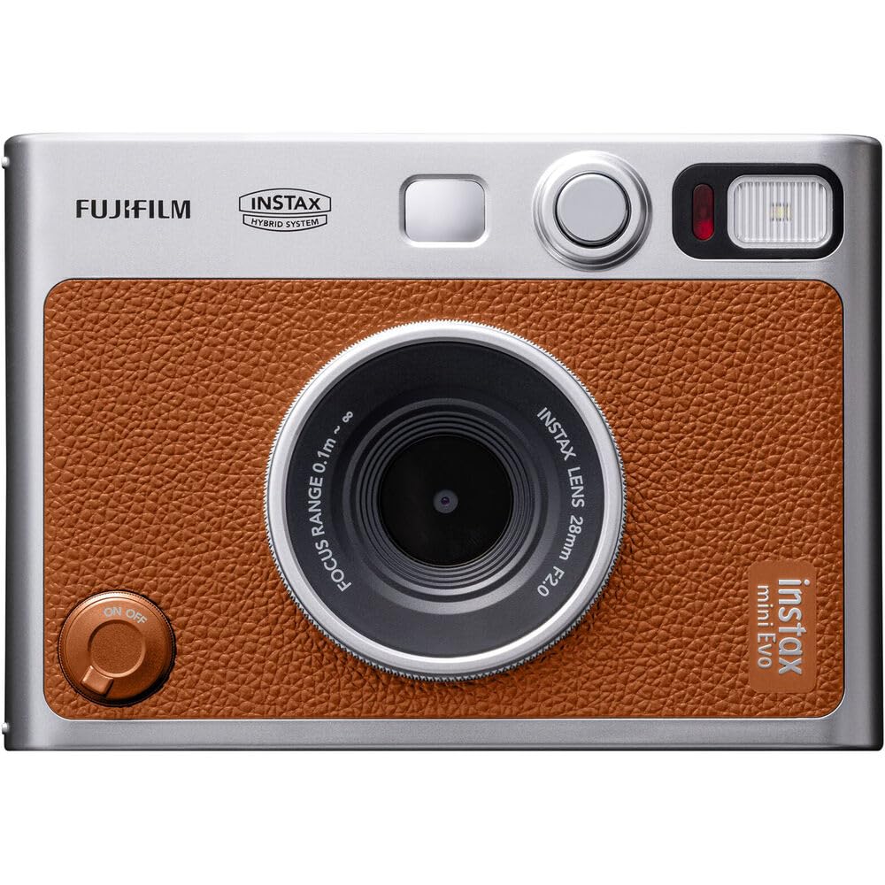 Fujifilm Instax Mini EVO Hybrid Instant Film Camera (Brown) (16812534) Bundle with 60 Instant Film Sheets + 32GB Memory Card + Small Padded Case + SD Card Reader + Microfiber Cleaning Cloth