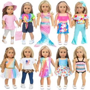 fashion 10 sets 18 inch doll clothes and accessories play set inlcude mermaid shinning dress outfits bikini hat handbag (no doll)