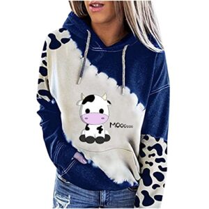 goflic lightweight sweatshirts for women,teen girl cute cow sweater long sleeve hoodies patchwork drawstring pullover tops