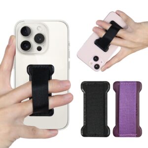 wuoji cell phone finger grip strap holder for hand, finger strap phone holder, new slim finger loop selfie grip compatible with most smartphones - 2pack(black darkpurple)