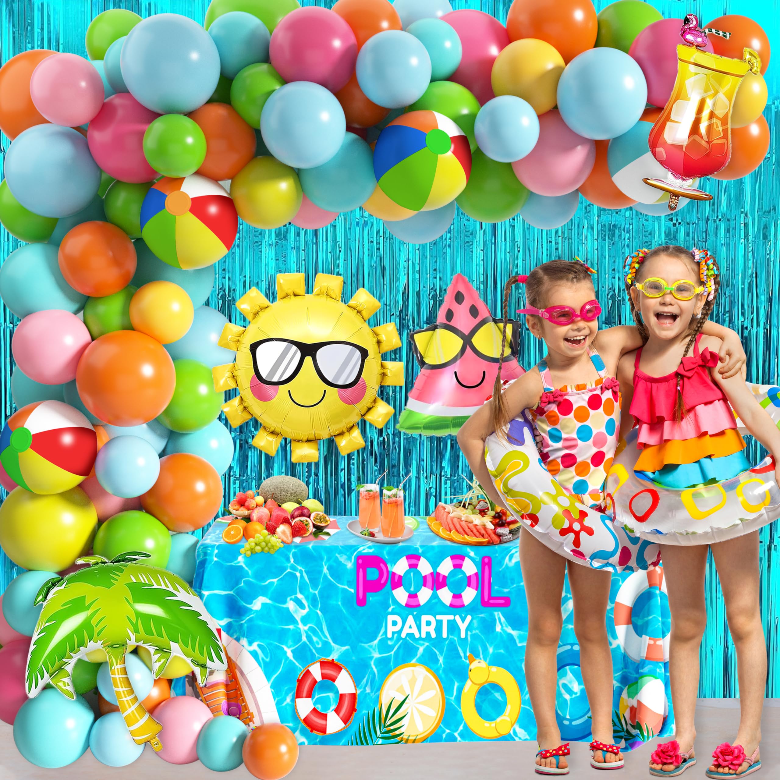 Tropical Hawaiian Luau Splish Splash Balloon Garland Arch Kit 160Pcs, Summer Pool Beach Party Decoration with Beach Ball Foil Balloon for Kids Aloha Pool Birthday Party Supplies (Summer-01)