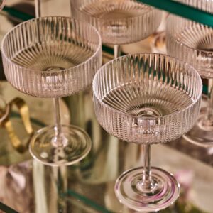 Sipp Vintage Art Deco Luxury Ribbed Martini Glasses | Set of 4 | Premium Classic Crystal Cocktail Glassware for Martini, Manhattan, Cosmopolitan, Sidecar, Daiquiri, Dessert | 10 oz | Mother's Day Gift