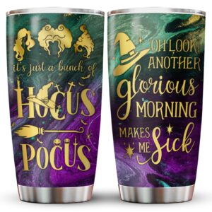 34hd hocus gifts for women, another glorious morning hocus tumbler stainless steel with lid 20 oz, a bunch of hocus mug, halloween gifts for movie lovers, three witches 3