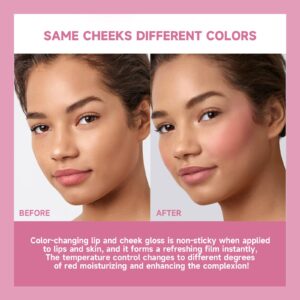 DAGEDA 2Pcs Color Changing Lip Oil, Color Change Liquid Blush,Clear Liquid Blusher Oil Waterproof Eyeshadow Moisturizing Face Blush Oil, Clear Blush for Women Face Makeup