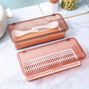 DUZFOREI Flatware Plastic Tray with Lid Kitchen Cutlery and Utensil Drawer Organizer Silverware Countertop Storage Container (Brown)