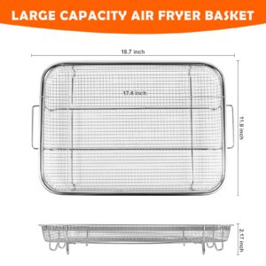 2 Pack Air Fryer Basket for Oven, 17.9'' x 11.8'' Stainless Steel Air Fryer Basket, Large Capacity Air Fryer Basket, Non-stick Mesh Basket Set for Bacon, Fries, Chicken, Vegetables, etc.