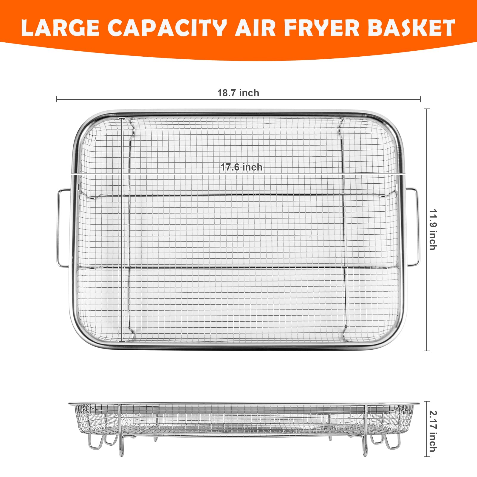 2 Pack Air Fryer Basket for Oven, 17.9'' x 11.8'' Stainless Steel Air Fryer Basket, Large Capacity Air Fryer Basket, Non-stick Mesh Basket Set for Bacon, Fries, Chicken, Vegetables, etc.