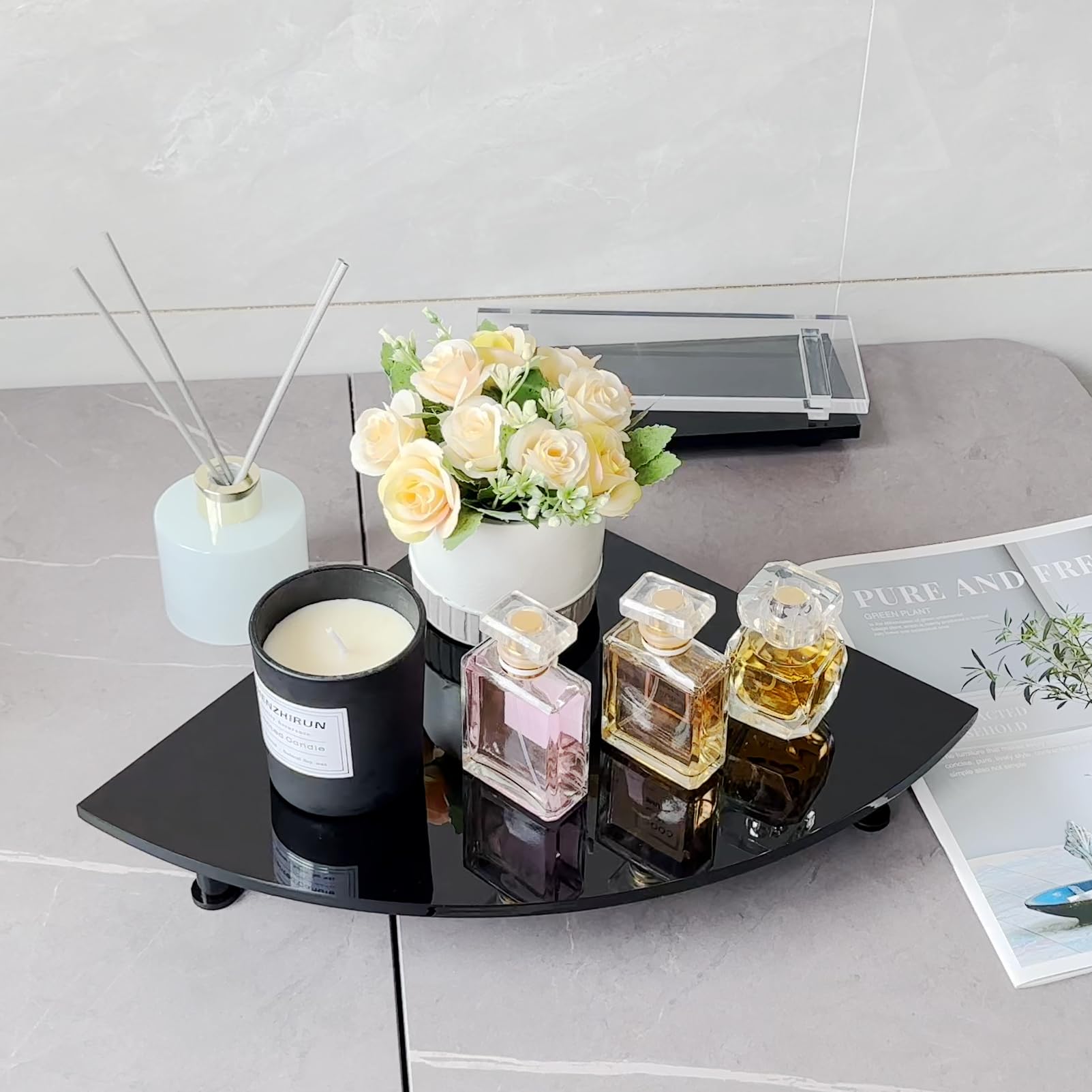 Acrylic Corner Riser Tray for Bathroom Counter, Bathroom Kitchen Corner Tray Display Stand, Black