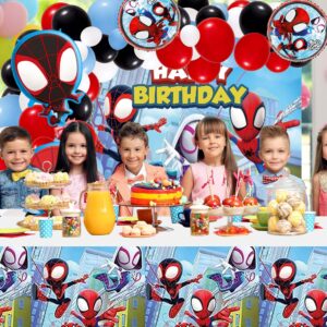 Spidey and His Amazing Friends Birthday Party Supplies, Spidey Party Balloons Garland Arch Kit, Latex Balloons, Backdrop, Tablecloth, Spidey Theme Party Decorations, Spidey Birthday Party Favors