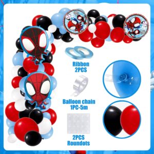 Spidey and His Amazing Friends Birthday Party Supplies, Spidey Party Balloons Garland Arch Kit, Latex Balloons, Backdrop, Tablecloth, Spidey Theme Party Decorations, Spidey Birthday Party Favors