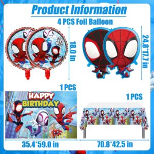 Spidey and His Amazing Friends Birthday Party Supplies, Spidey Party Balloons Garland Arch Kit, Latex Balloons, Backdrop, Tablecloth, Spidey Theme Party Decorations, Spidey Birthday Party Favors