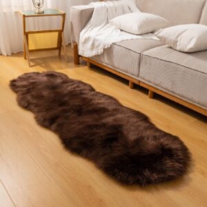 CKLZSAY Faux Fur Sheepskin Rug Super Soft Fluffy Plush Area Rug Bedroom Floor Children's Room Sofa Cushion Living Room Runners Bedside Rugs (Coffee，2×6 ft Sheepskin)