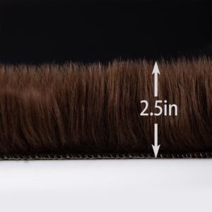 CKLZSAY Faux Fur Sheepskin Rug Super Soft Fluffy Plush Area Rug Bedroom Floor Children's Room Sofa Cushion Living Room Runners Bedside Rugs (Coffee，2×6 ft Sheepskin)