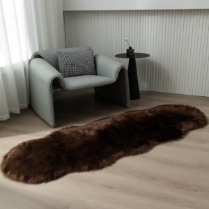 CKLZSAY Faux Fur Sheepskin Rug Super Soft Fluffy Plush Area Rug Bedroom Floor Children's Room Sofa Cushion Living Room Runners Bedside Rugs (Coffee，2×6 ft Sheepskin)