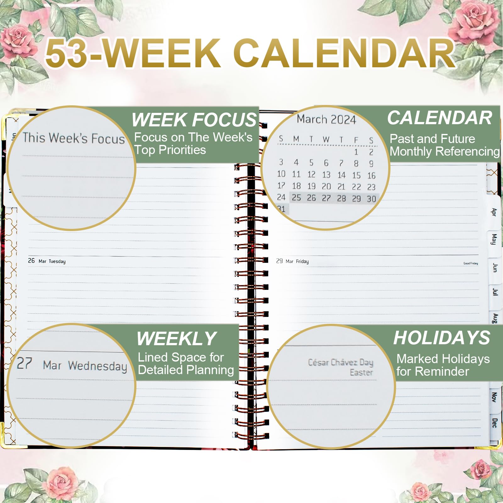 Planner 2024-2024 Planner Weekly and Monthly from Jan.2024 - Dec.2024 Week to View, Day Calendar Planner School Agenda Planner 8" x 10" for Work Office Student