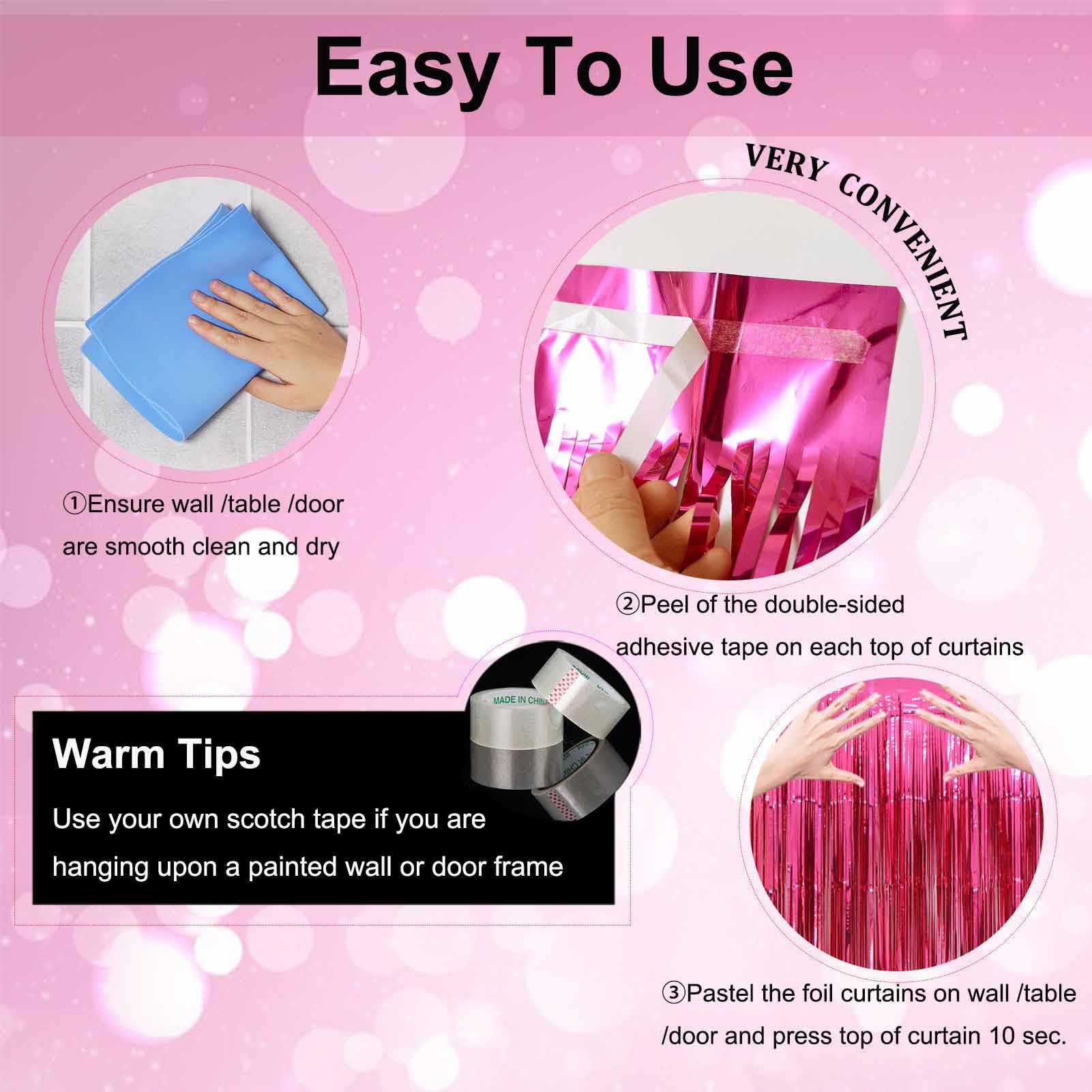 EUFARS Hot Pink Fringe Backdrop for Hot Pink Birthday Party Decorations - 3Pack Hot Pink Foil Fringe Curtains for Barbie Birthday Party Mother's Day Backdrop Decorations