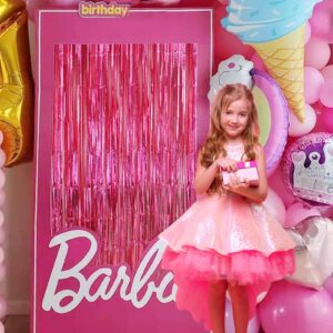 EUFARS Hot Pink Fringe Backdrop for Hot Pink Birthday Party Decorations - 3Pack Hot Pink Foil Fringe Curtains for Barbie Birthday Party Mother's Day Backdrop Decorations