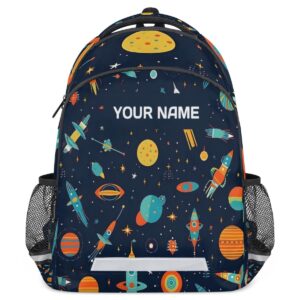 fzdxzjj custom name backpack for boys girls teens space planet personalized 16 inch kids backpack rocket galaxy middle schoolbag primary elementary student bookbag for back to school gift