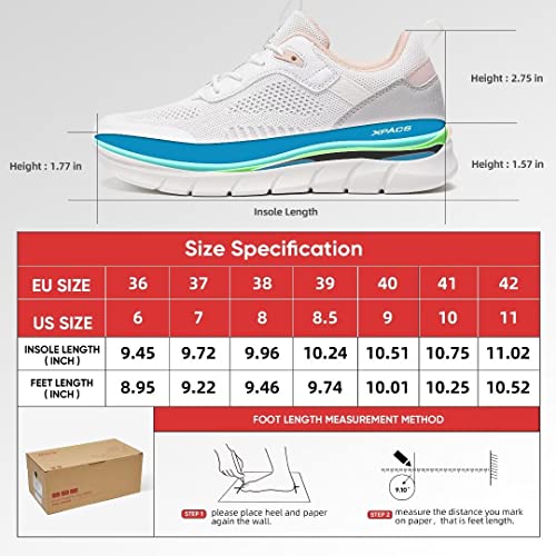 XPACS Womens Comfortable Arch Support Walking Sneakers, Breathable Lace Up Running Shoes for Women, Casual Non-Slip Sneakers for Outdoor Activities Ocassion Pink White Size 10