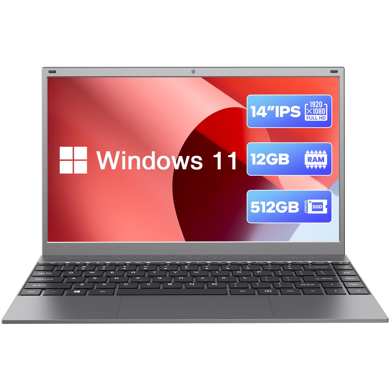 WIPEMIK Laptop, Win 11 Laptop Computer, 12GB RAM 512GB SSD, Quad-Cores N4120 Processor, 14" Full HD Win 11 Pro Laptops, Support 2.4G/5G WiFi, Bluetooth 4.2, USB 3.0, Long Lasting Battery