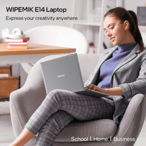 WIPEMIK Laptop, Win 11 Laptop Computer, 12GB RAM 512GB SSD, Quad-Cores N4120 Processor, 14" Full HD Win 11 Pro Laptops, Support 2.4G/5G WiFi, Bluetooth 4.2, USB 3.0, Long Lasting Battery