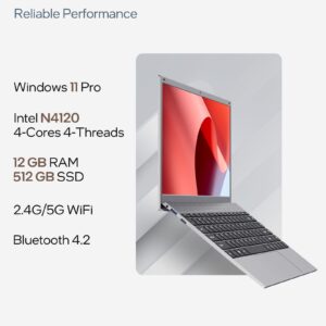 WIPEMIK Laptop, Win 11 Laptop Computer, 12GB RAM 512GB SSD, Quad-Cores N4120 Processor, 14" Full HD Win 11 Pro Laptops, Support 2.4G/5G WiFi, Bluetooth 4.2, USB 3.0, Long Lasting Battery